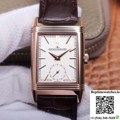 Jaeger Lecoultre Reverso Tribute Double-Sided Double Time Zone Flip Mg Factory Rose Gold White Dial-Rep Time Watches