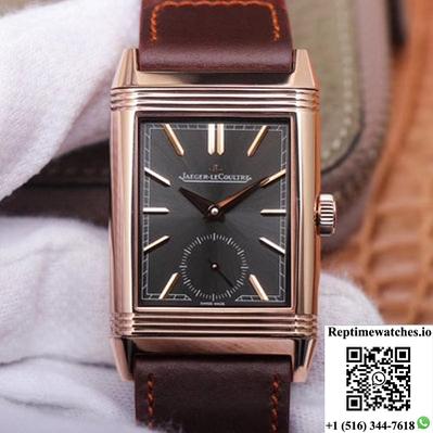 Jaeger Lecoultre Reverso Tribute Double-Sided Double Time Zone Flip Mg Factory Rose Gold Black Dial-Rep Time Watches