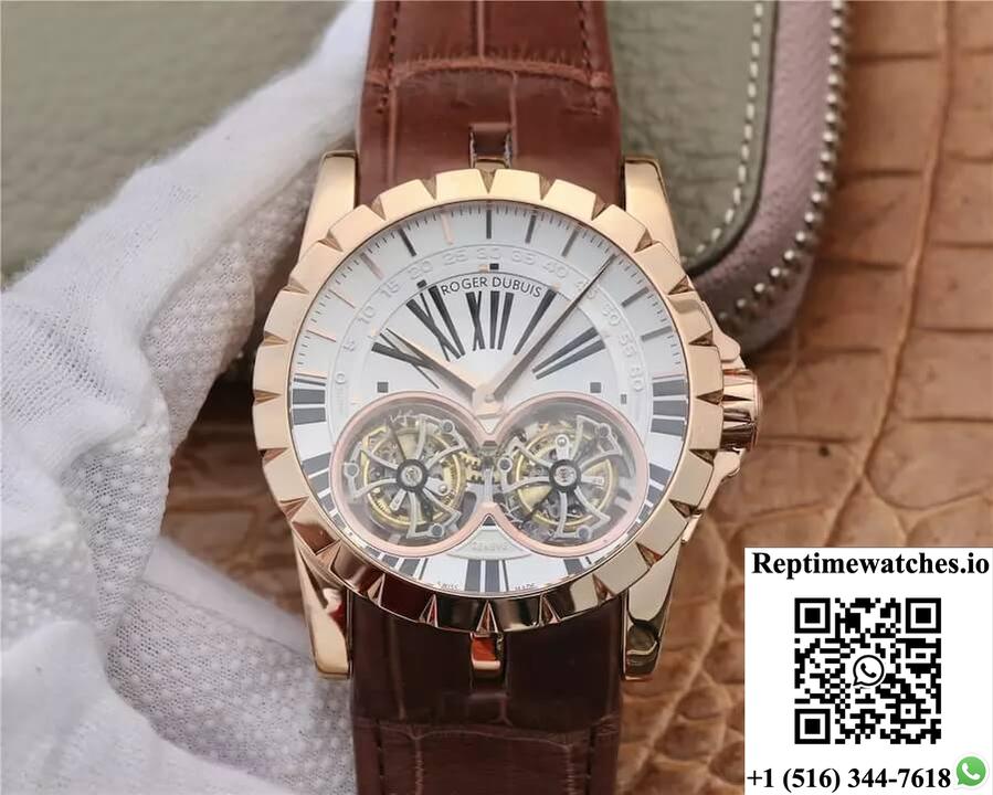 Roger Dubuis Excalibur Rddbex0249 Jb Factory Tourbillon Gold Case White Dial-Rep Time Watches