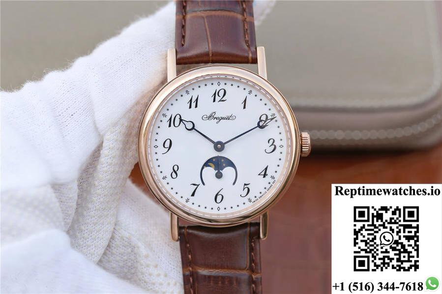 Breguet Classique Moonphase 9087Bb Tw Factory Rose Gold White Dial-Rep Time Watches