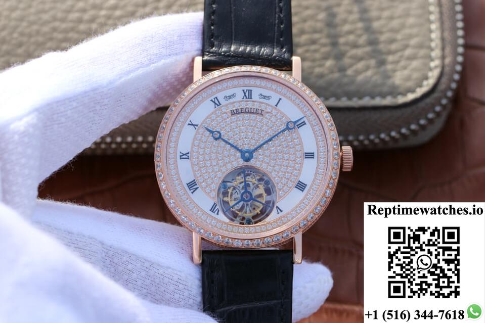 Breguet Classique Ultra-Thin Tourbillon Rose Gold Diamond Dial-Rep Time Watches