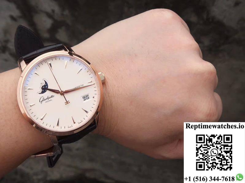 Glashutte Original Senator 1-36-04-04-02-01 Moonphase 18K Rose Gold White Dial-Rep Time Watches