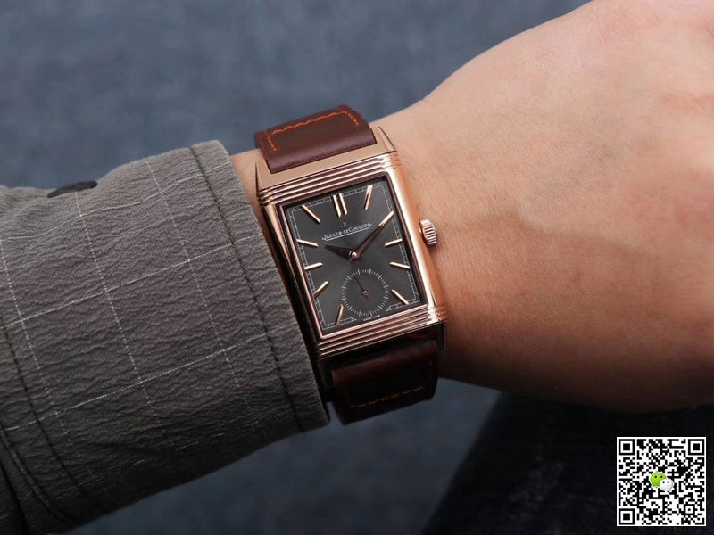 Jaeger LeCoultre Reverso Tribute Double-sided Double Time Zone Flip MG Factory Rose Gold Black Dial