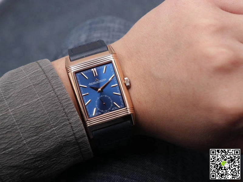 Jaeger LeCoultre Reverso Tribute Double-sided Double Time Zone Flip MG Factory Rose Gold Blue Dial