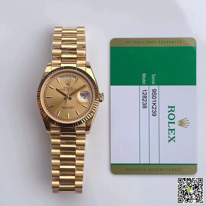Rolex Day-Date M128238-0045 Yellow Gold EW Factory Champagne Dial