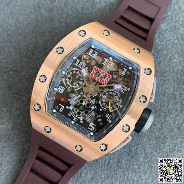 Richard Mille RM011 KV Factory Rose Gold Brown Rubber Strap