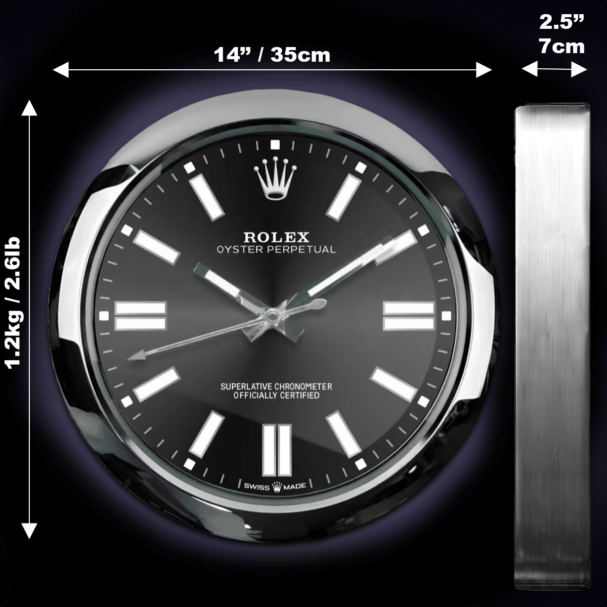 OYSTER PERPETUAL – BLACK EDITION 35 CM METAL WALL CLOCK