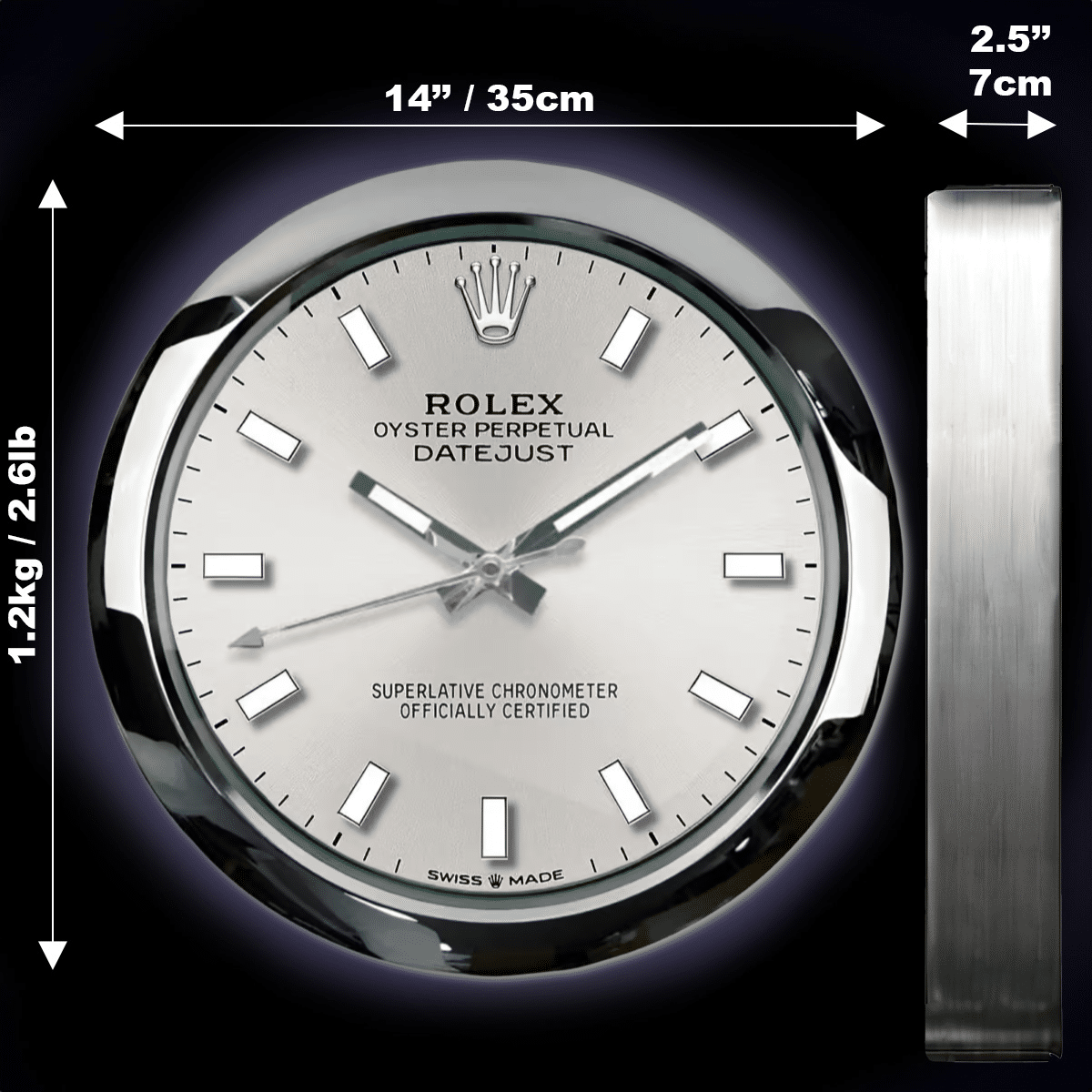 OYSTER PERPETUAL – ‘ARGENTÉ’ EDITION 35 CM DELUXE METAL WALL CLOCK