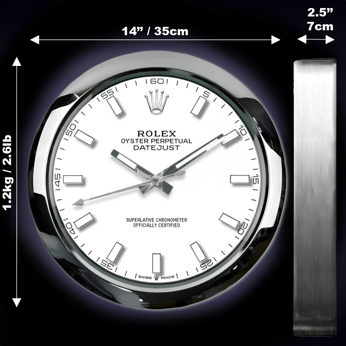 OYSTER PERPETUAL WHITE EDITION 35 CM METAL WALL CLOCK