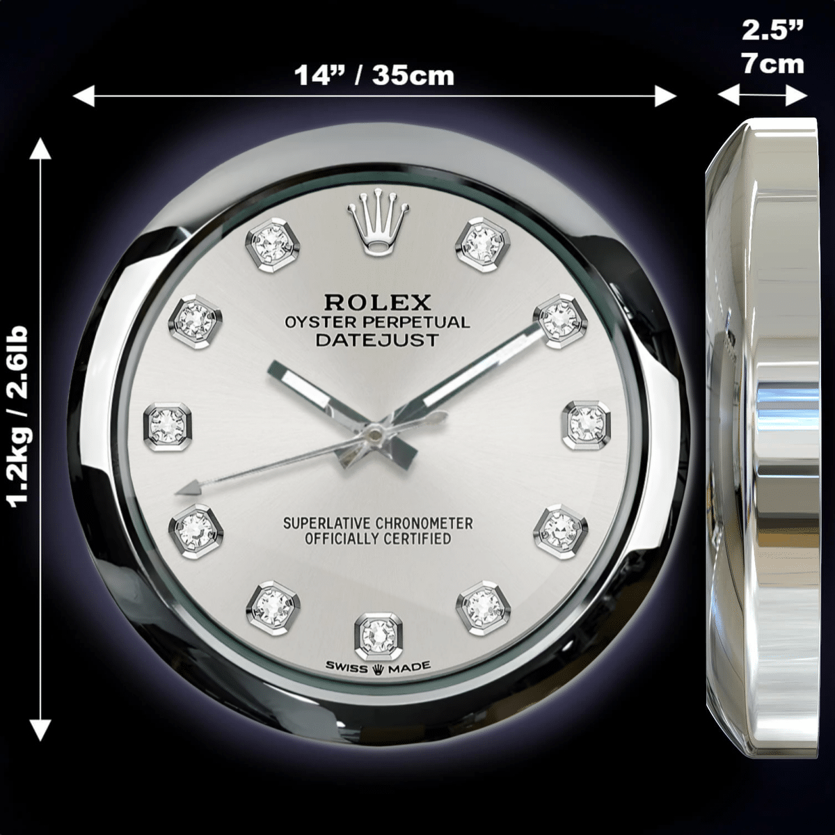OYSTER PERPETUAL GREY DIAMOND EDITION 35 CM DELUXE METAL WALL CLOCK