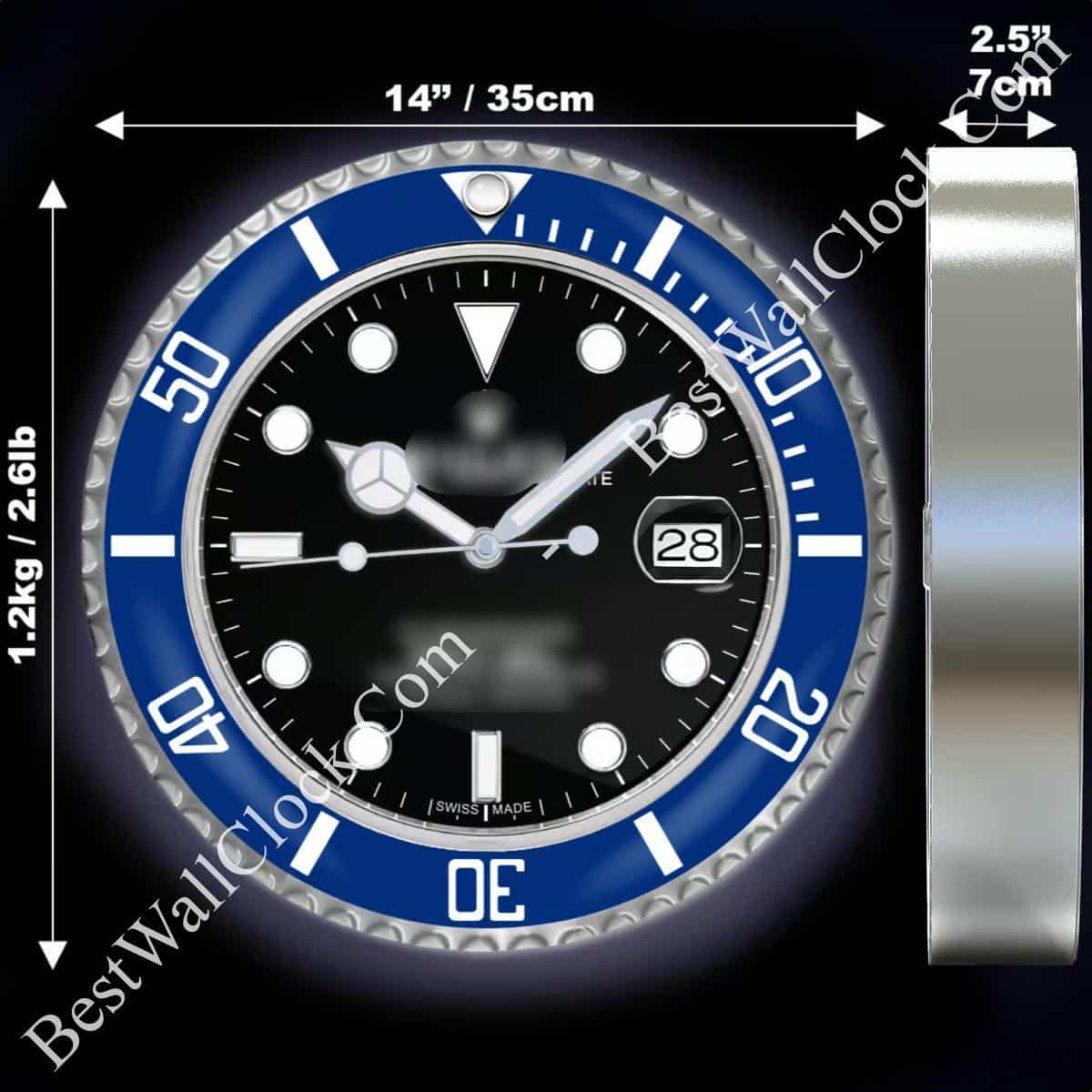 SUBMARINER BLUE/BLACK EDITION 35 CM DELUXE METAL WALL CLOCK