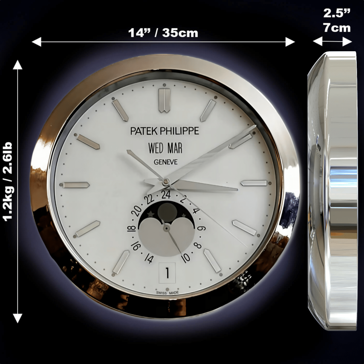 <P>INTRODUCING THE <STRONG>PATEK PHILIPPE – MOON PHASE DELUXE METAL WALL CLOCK (35 CM)</STRONG>, A LUXURIOUS AND ELEGANTLY CRAFTED TIMEPIECE FOR YOUR HOME OR OFFICE.</P>