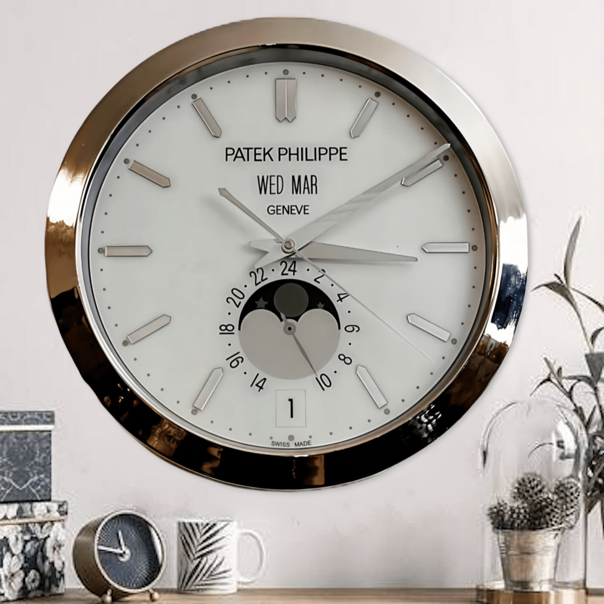 <P>INTRODUCING THE <STRONG>PATEK PHILIPPE – MOON PHASE DELUXE METAL WALL CLOCK (35 CM)</STRONG>, A LUXURIOUS AND ELEGANTLY CRAFTED TIMEPIECE FOR YOUR HOME OR OFFICE.</P>