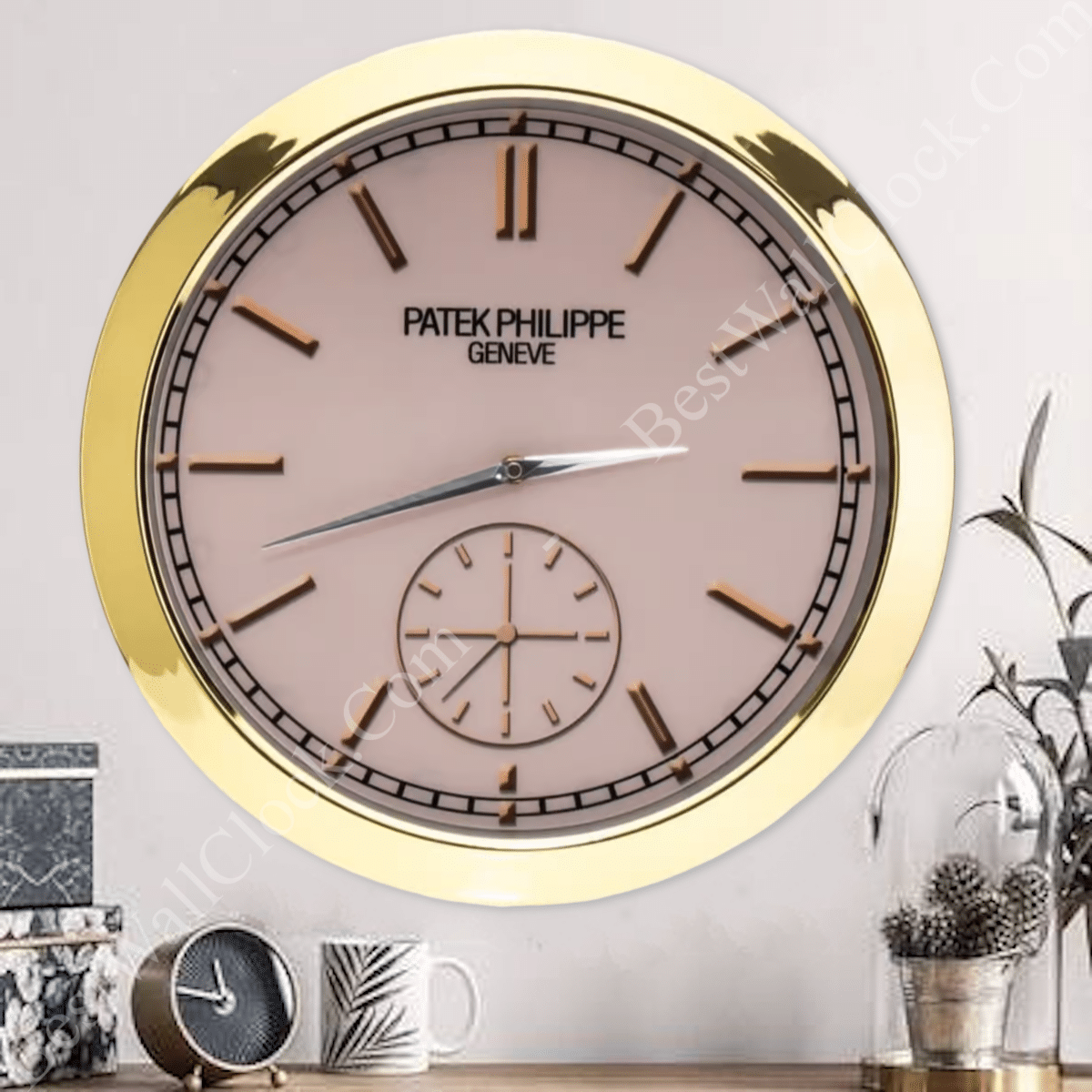 PATEK PHILIPPE – GOLD/PINK (16 INCHES/40CM) DELUXE METAL WALL CLOCK 35 CM