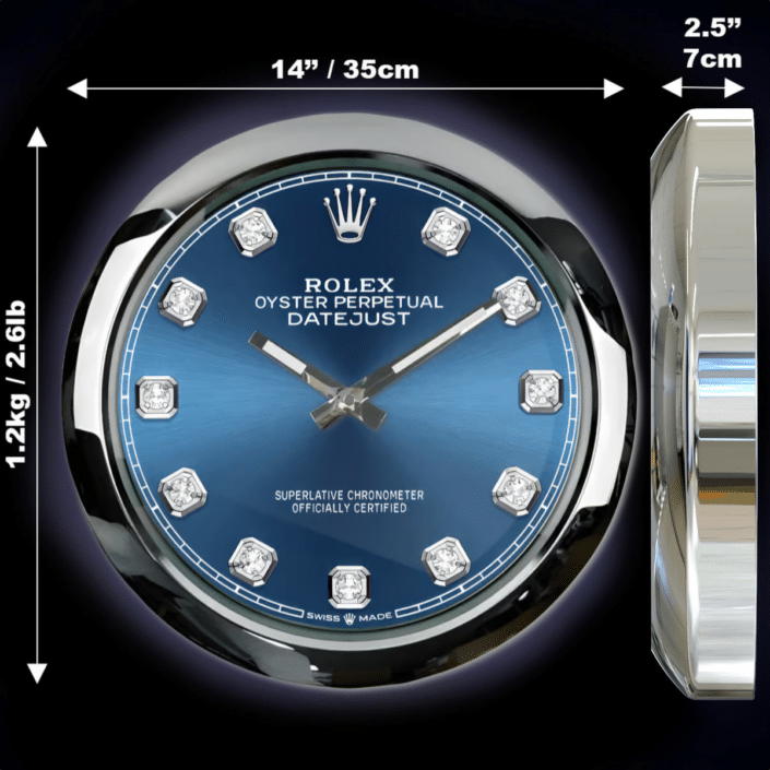 OYSTER PERPETUAL – BLUE DIAMOND EDITION 35 CM DELUXE METAL WALL CLOCK