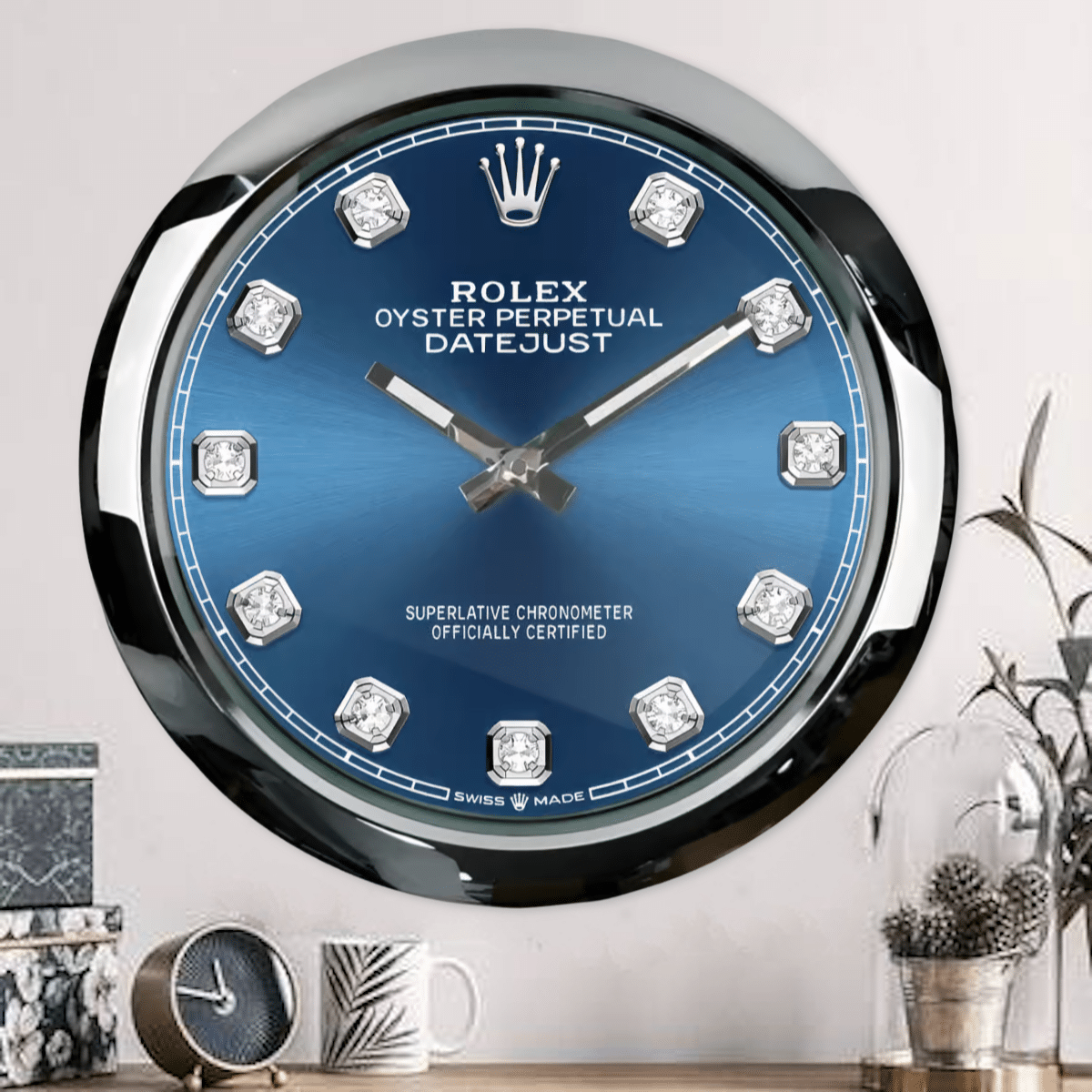 OYSTER PERPETUAL – BLUE DIAMOND EDITION 35 CM DELUXE METAL WALL CLOCK