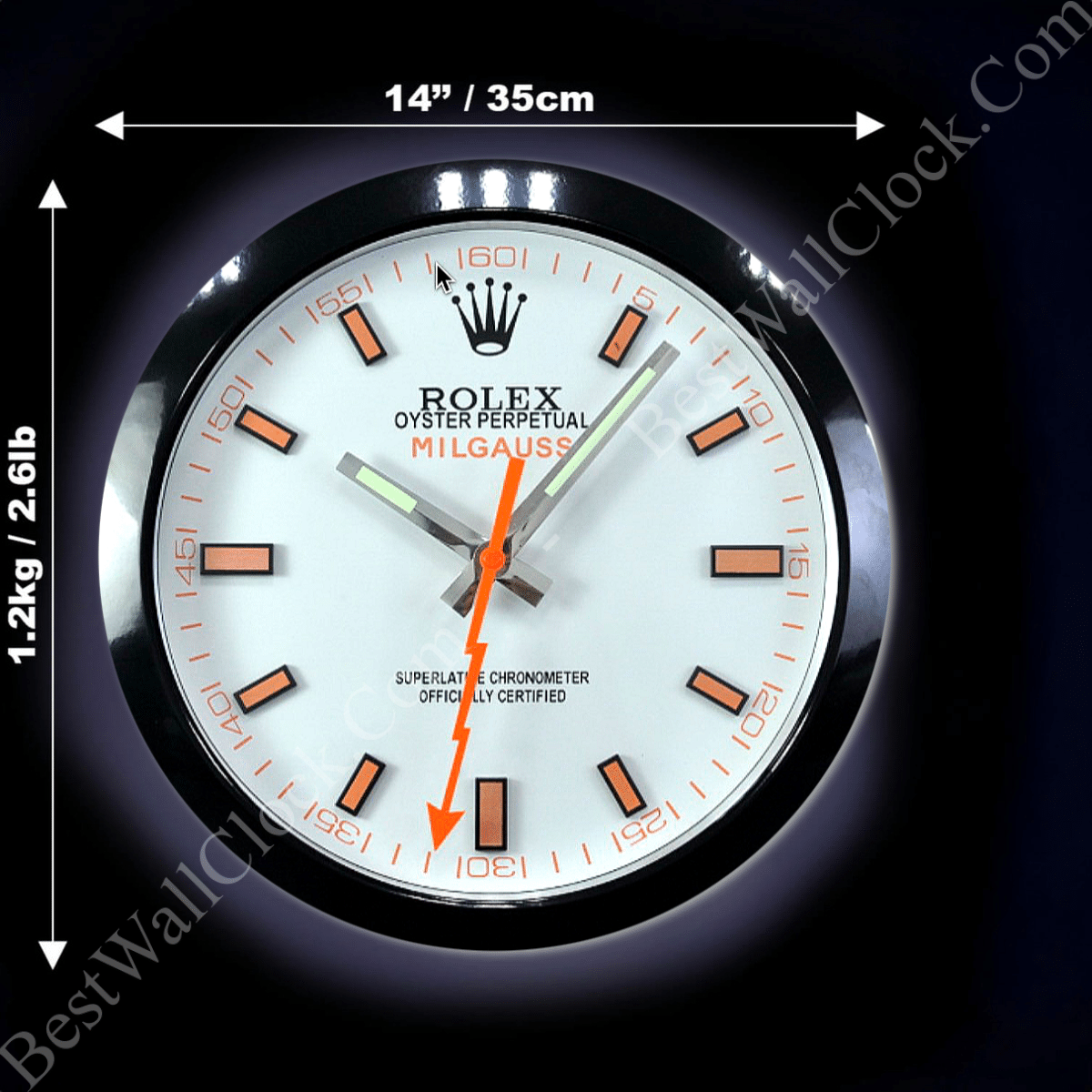 MILGAUSS BLACK – WHITE DIAL EDITION 35 CM DELUXE METAL WALL CLOCK