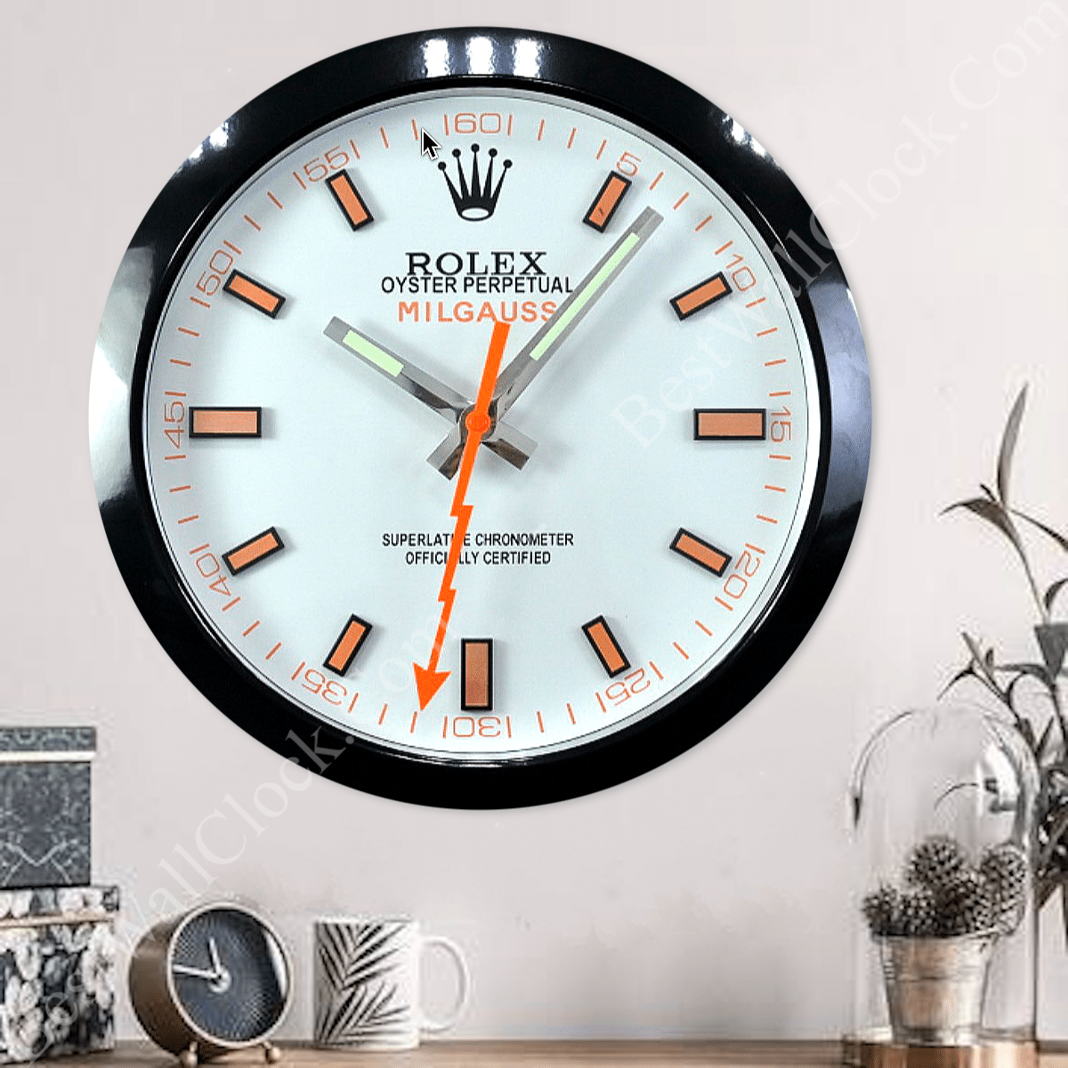 MILGAUSS BLACK – WHITE DIAL EDITION 35 CM DELUXE METAL WALL CLOCK