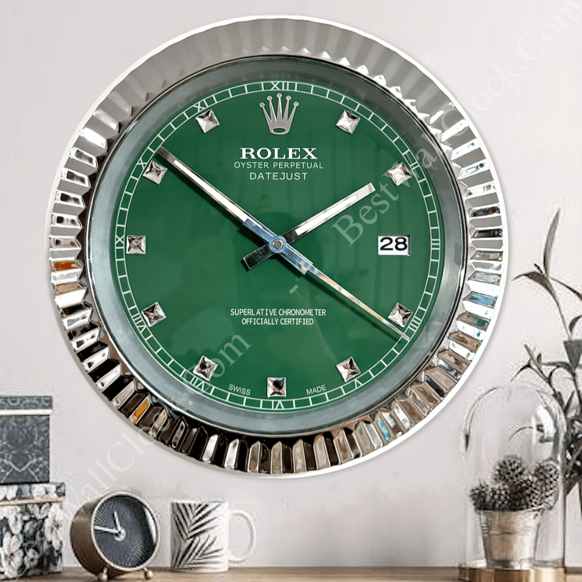 DATEJUST – CHROME – GREEN 4 EDITION 35 CM DELUXE METAL WALL CLOCK