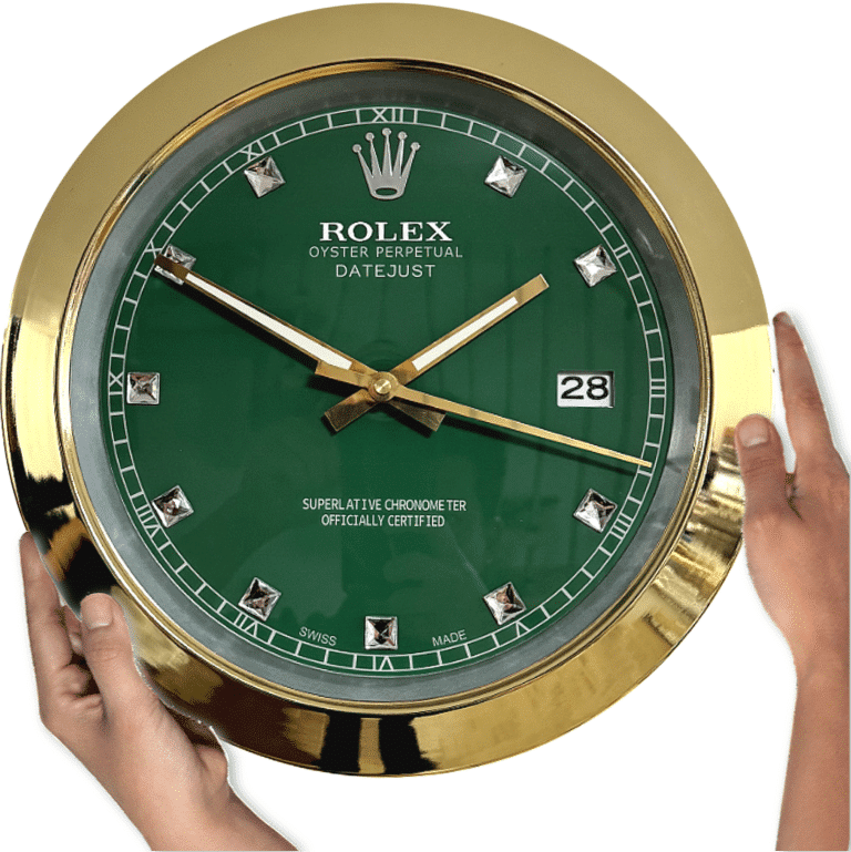 DATEJUST – CHROME – GREEN 5 EDITION DELUXE METAL WALL CLOCK, 35 CM