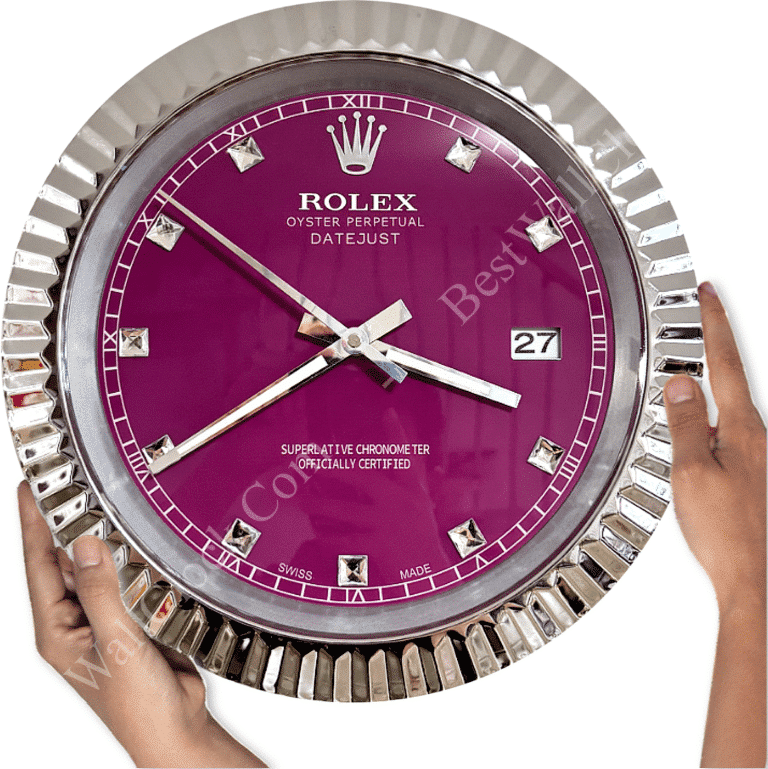 DATEJUST – CHROME – PURPLE 3 DELUXE METAL WALL CLOCK 35 CM