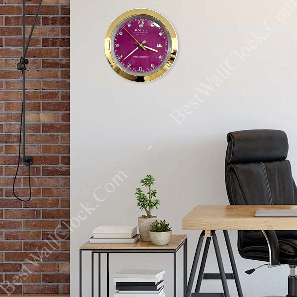 DATEJUST – GOLD CHROME – PURPLE 3 DELUXE METAL WALL CLOCK 35 CM