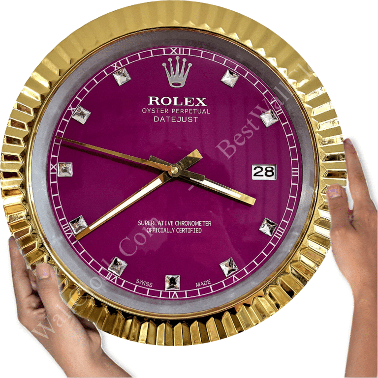 DATEJUST – GOLD CHROME – PURPLE 4 EDITION 35 CM DELUXE METAL WALL CLOCK