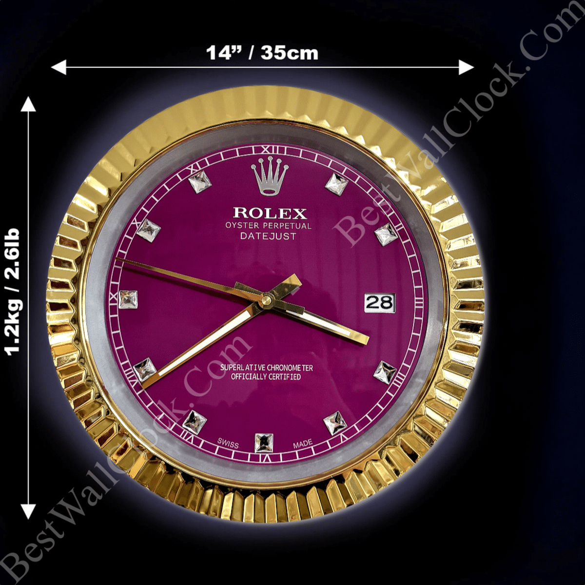 DATEJUST – GOLD CHROME – PURPLE 4 EDITION 35 CM DELUXE METAL WALL CLOCK