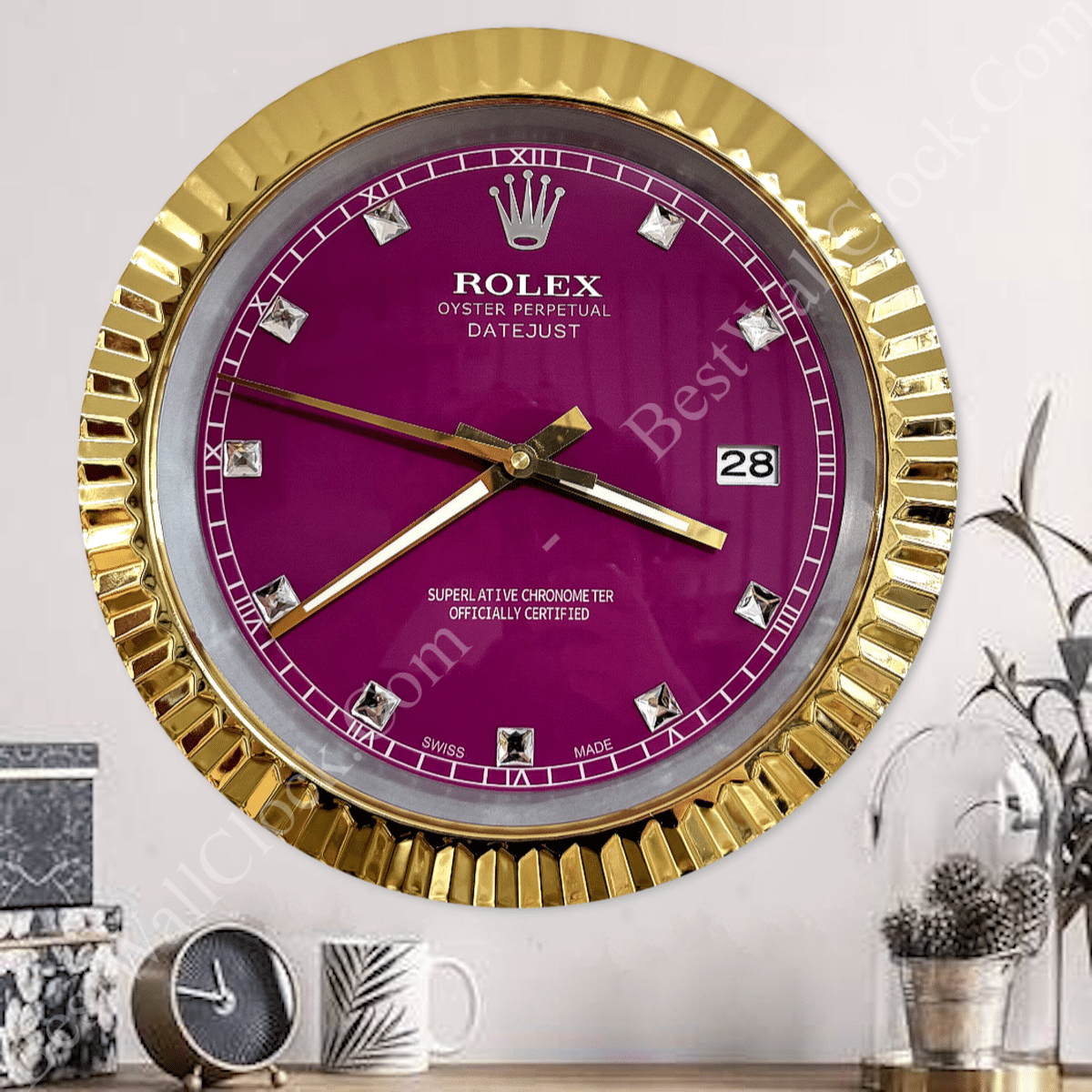 DATEJUST – GOLD CHROME – PURPLE 4 EDITION 35 CM DELUXE METAL WALL CLOCK