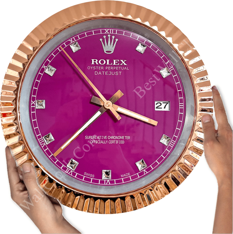DATEJUST – ROSE GOLD CHROME – PURPLE 5 DELUXE METAL WALL CLOCK