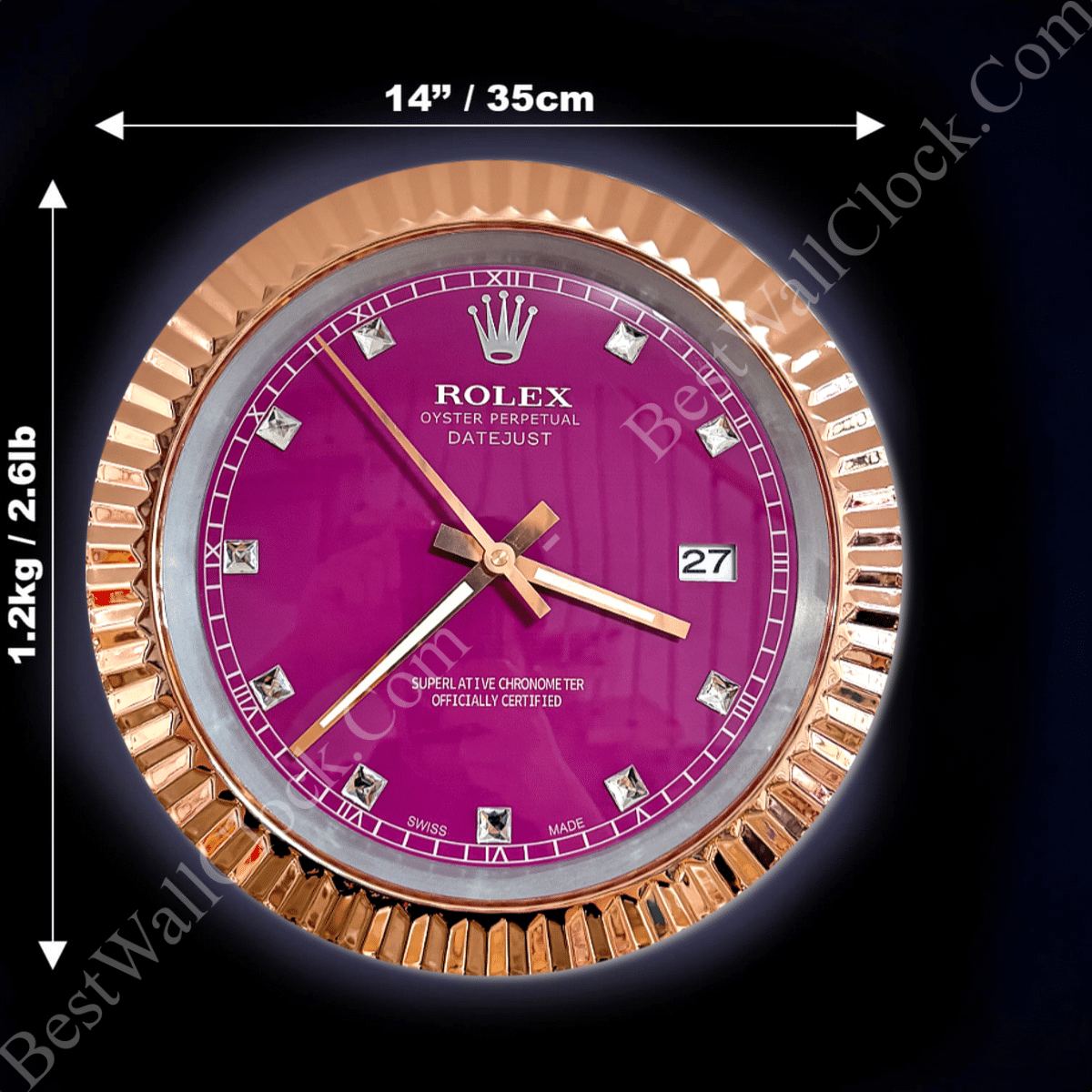 DATEJUST – ROSE GOLD CHROME – PURPLE 5 DELUXE METAL WALL CLOCK