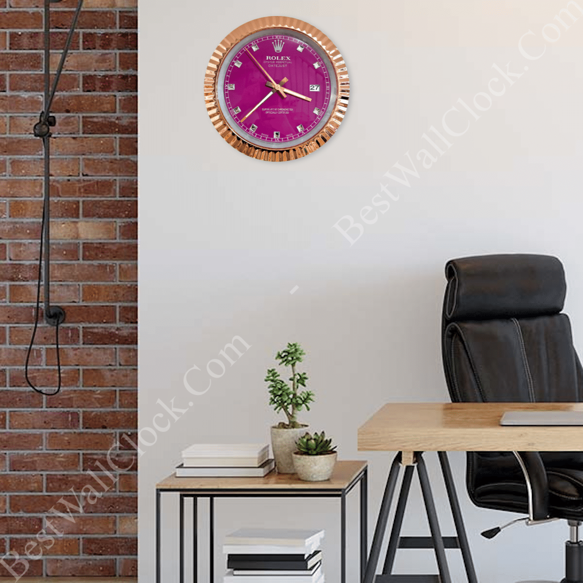 DATEJUST – ROSE GOLD CHROME – PURPLE 5 DELUXE METAL WALL CLOCK