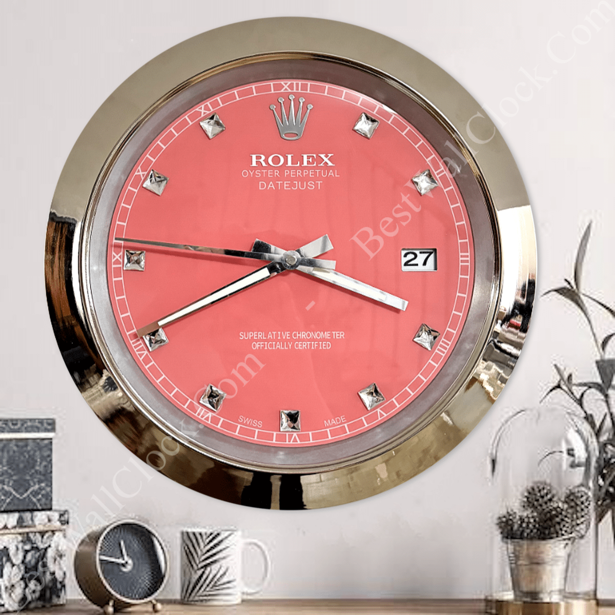 DATEJUST – CHROME – ROSE 6 DELUXE METAL WALL CLOCK, 35 CM