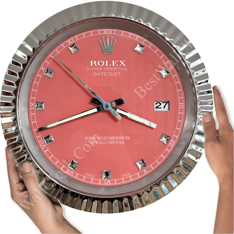 DATEJUST – CHROME – ROSE 7 DELUXE METAL WALL CLOCK 35 CM