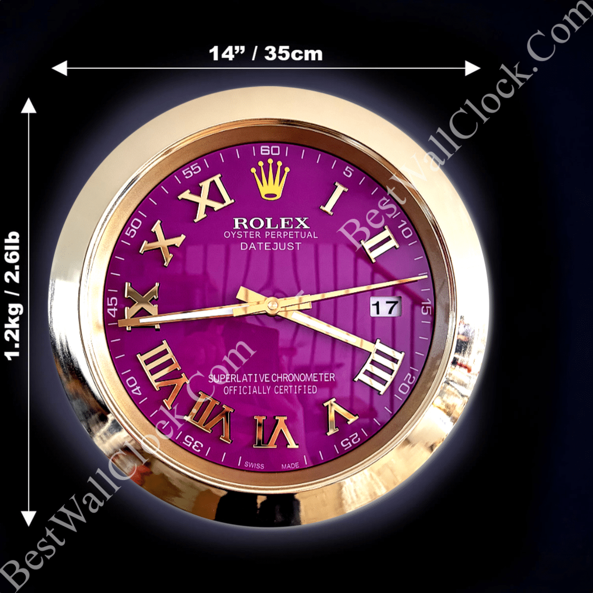 DATEJUST – GOLD – PURPLE – 2 EDITION 35 CM DELUXE METAL WALL CLOCK