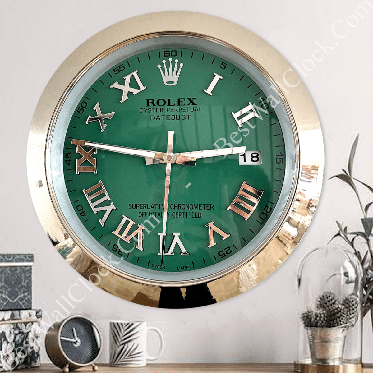 DATEJUST – SILVER – GREEN DELUXE METAL WALL CLOCK 35 CM