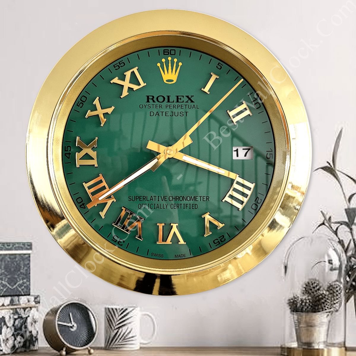 DATEJUST – GOLD – GREEN EDITION 35 CM DELUXE METAL WALL CLOCK