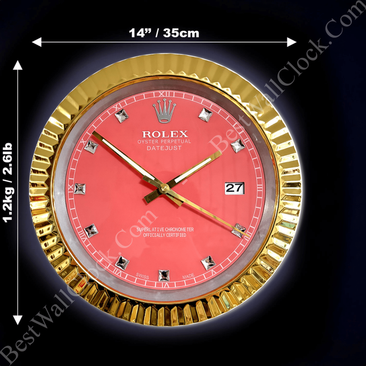 DATEJUST – ROSE GOLD – PINK EDITION 35 CM DELUXE METAL WALL CLOCK
