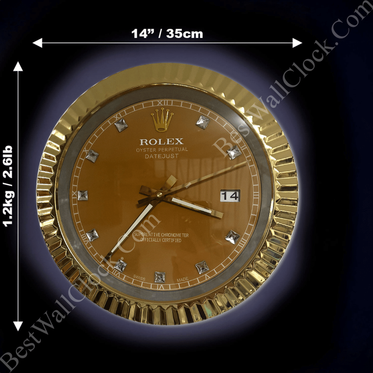 DATEJUST – ROSE GOLD – YELLOW EDITION 35 CM DELUXE METAL WALL CLOCK