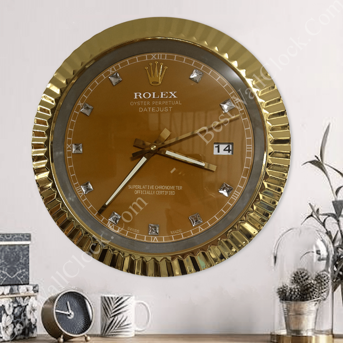 DATEJUST – ROSE GOLD – YELLOW EDITION 35 CM DELUXE METAL WALL CLOCK