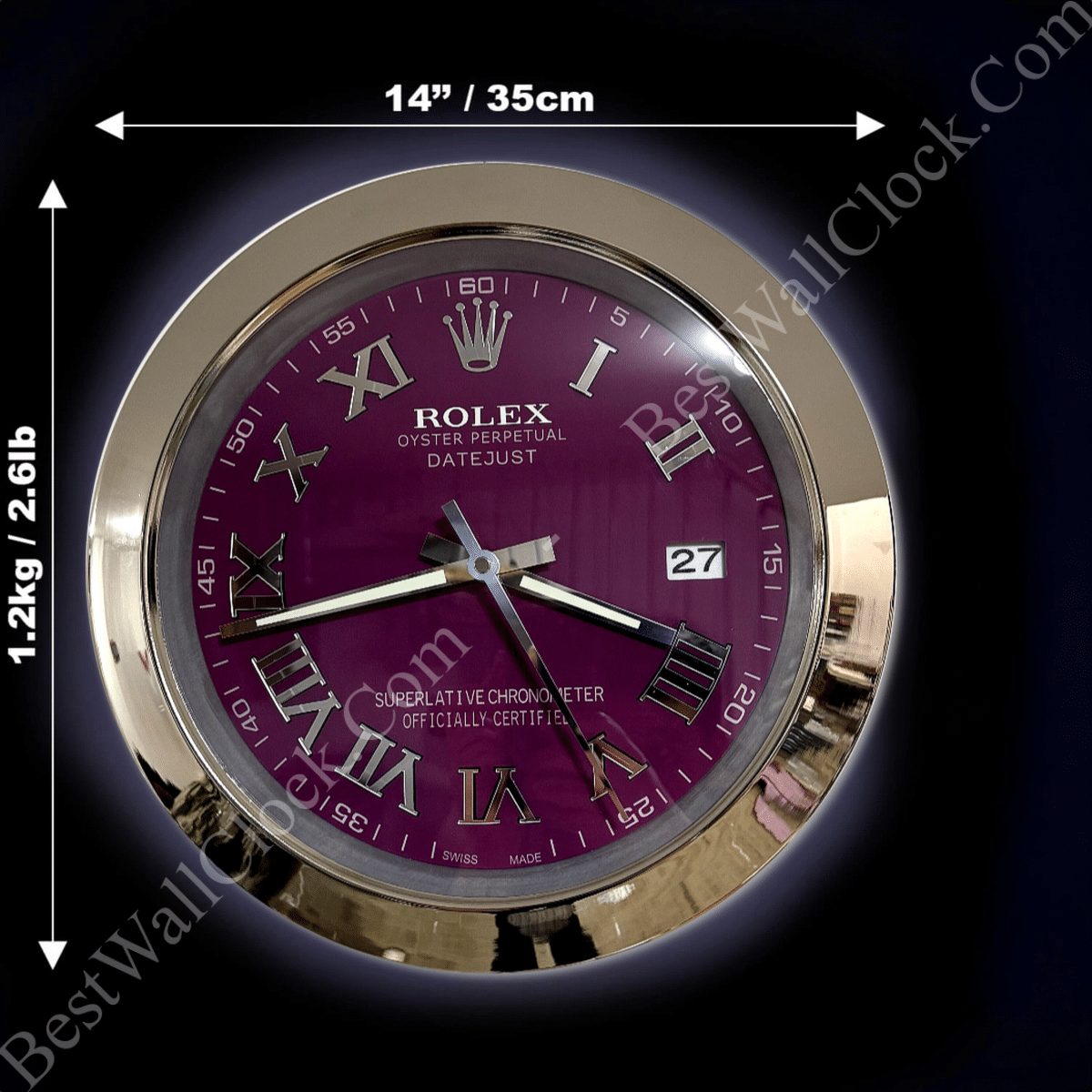 DATEJUST – SILVER – PURPLE EDITION 35 CM DELUXE METAL WALL CLOCK