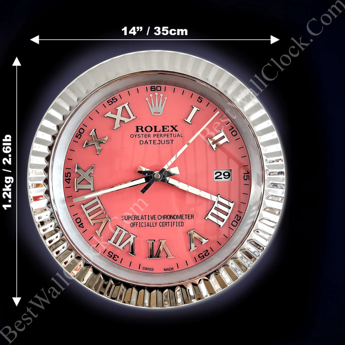 DATEJUST – ROSE SILVER – PINK EDITION 35 CM DELUXE METAL WALL CLOCK