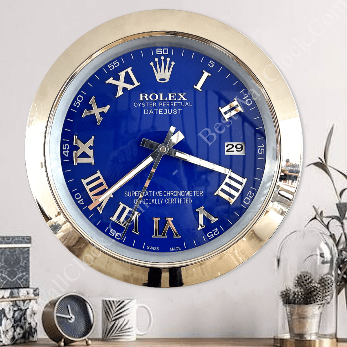 DATEJUST – SILVER – BLUE EDITION 35 CM DELUXE METAL WALL CLOCK