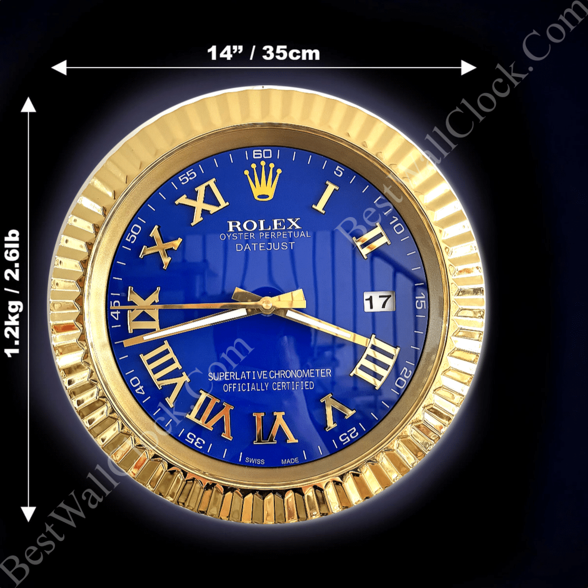 DATEJUST – ROSE GOLD – BLUE DELUXE METAL WALL CLOCK 35 CM