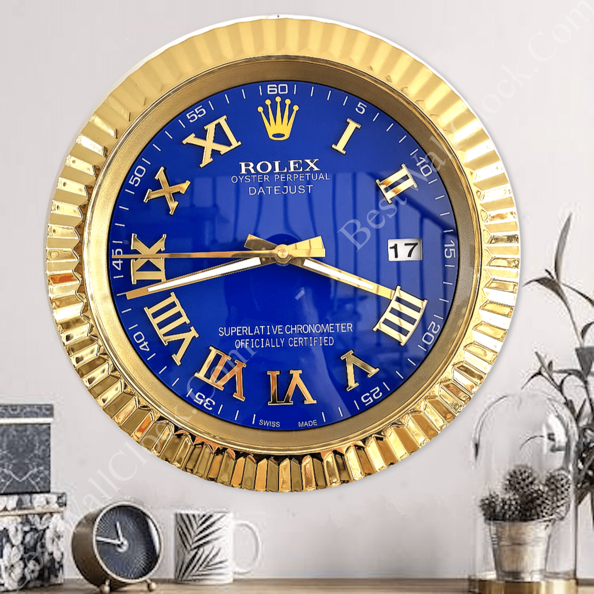 DATEJUST – ROSE GOLD – BLUE DELUXE METAL WALL CLOCK 35 CM