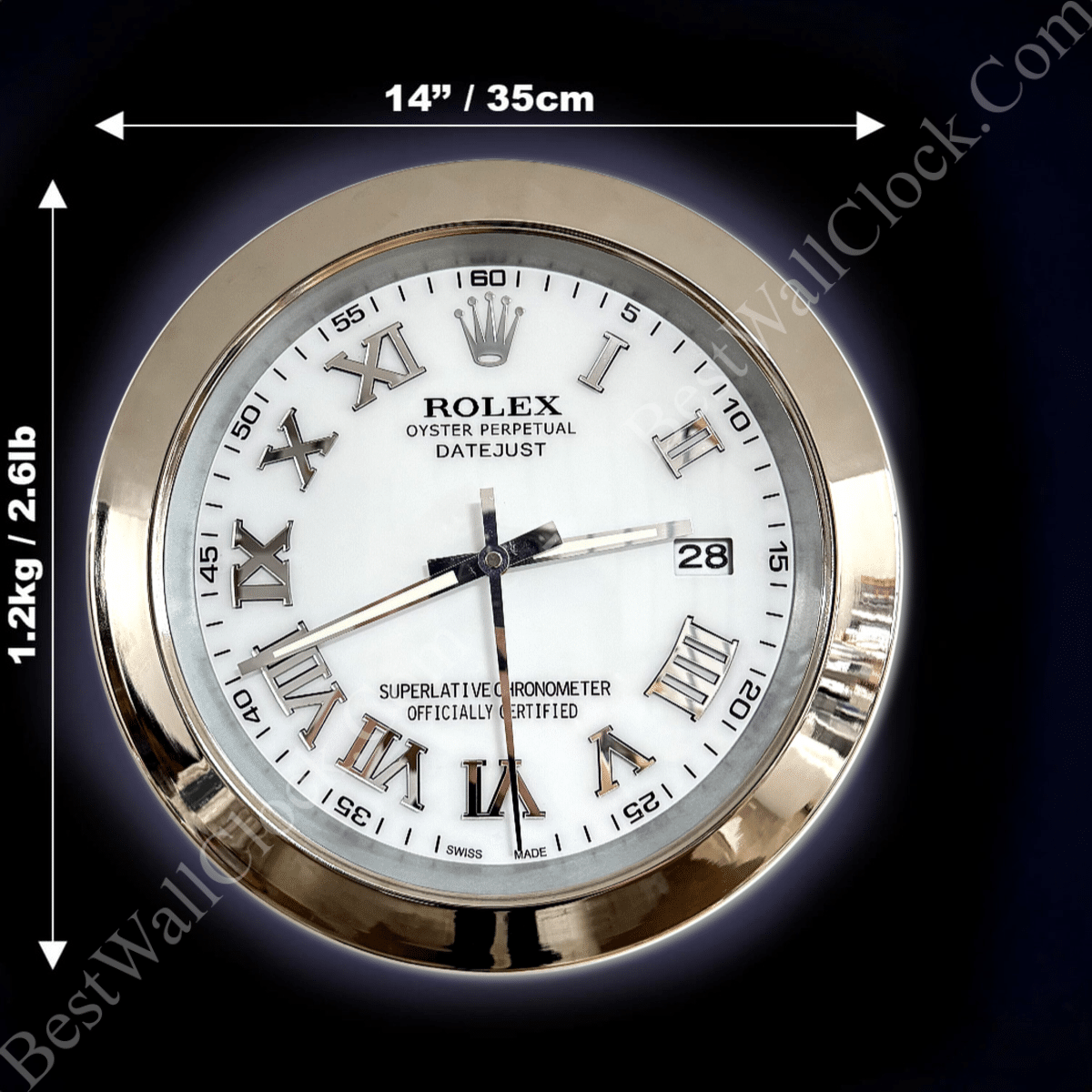 DATEJUST – SILVER – WHITE EDITION 35 CM DELUXE METAL WALL CLOCK