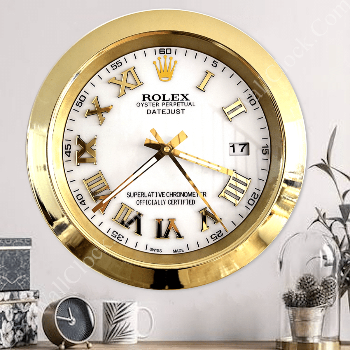 DATEJUST – GOLD – WHITE EDITION 35 CM DELUXE METAL WALL CLOCK