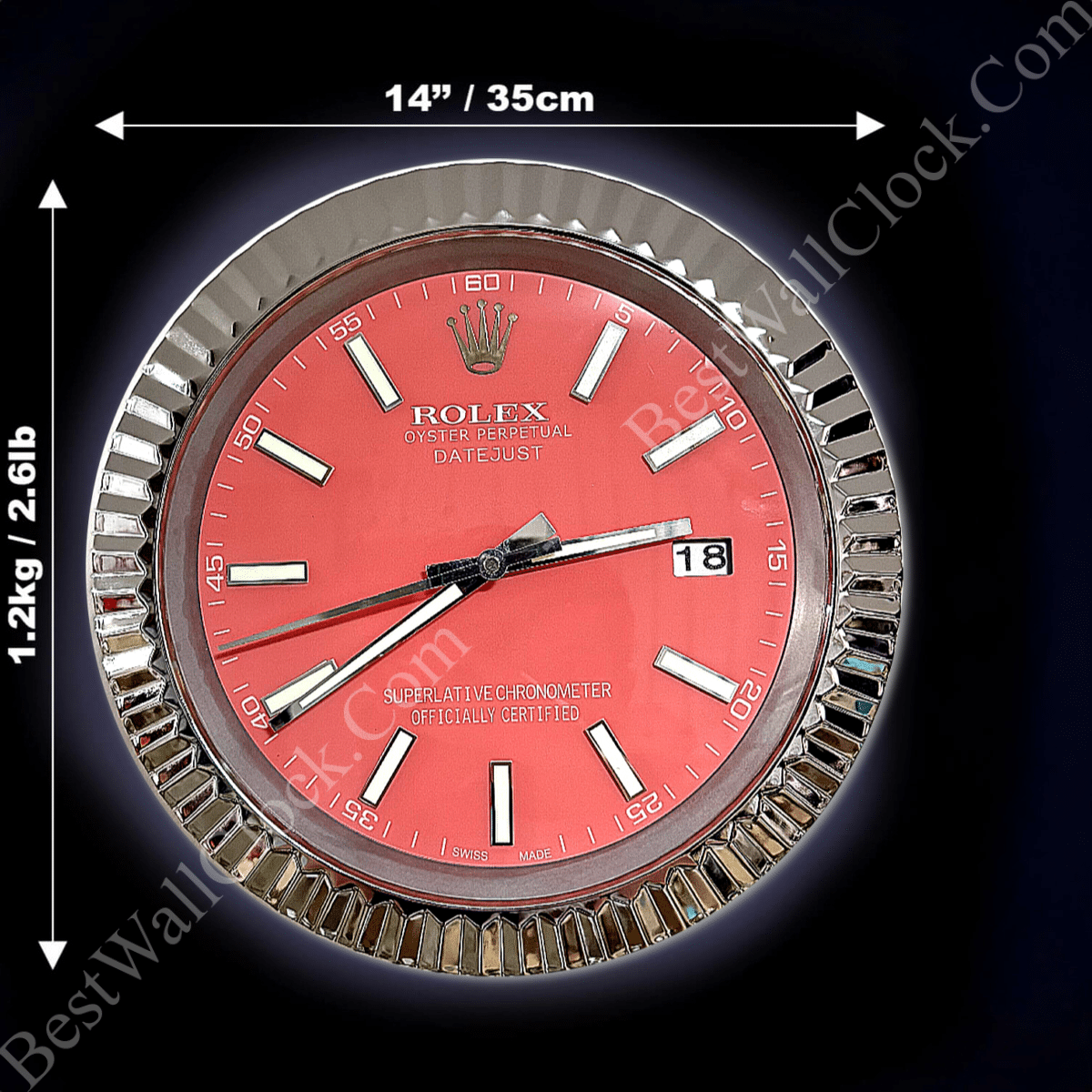 DATEJUST – ROSE SILVER – PINK EDITION 35 CM DELUXE METAL WALL CLOCK