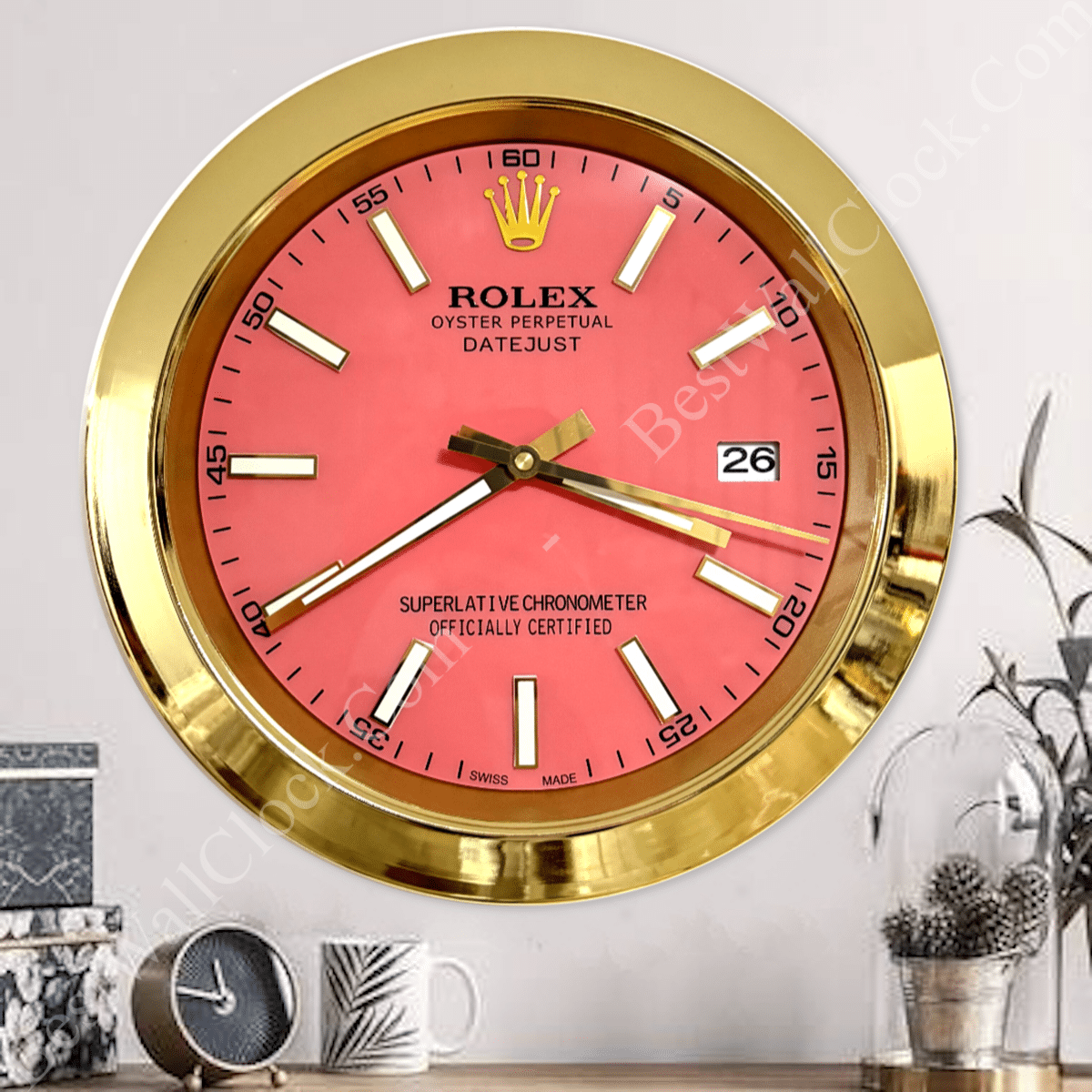 DATEJUST – GOLD – PINK 2 EDITION 35 CM DELUXE METAL WALL CLOCK