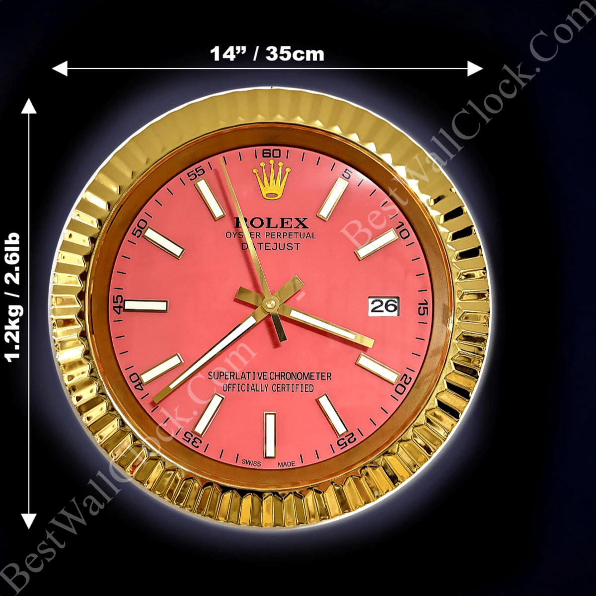 DATEJUST – ROSE GOLD – PINK – 2 DELUXE METAL WALL CLOCK 35 CM
